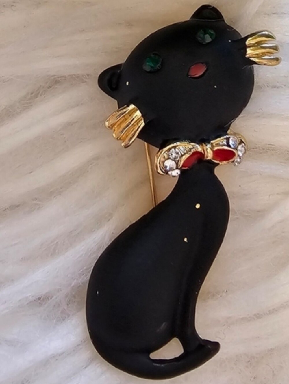 Small Black Kitty  Cat Brooch Pin with Gold Accents NWOT